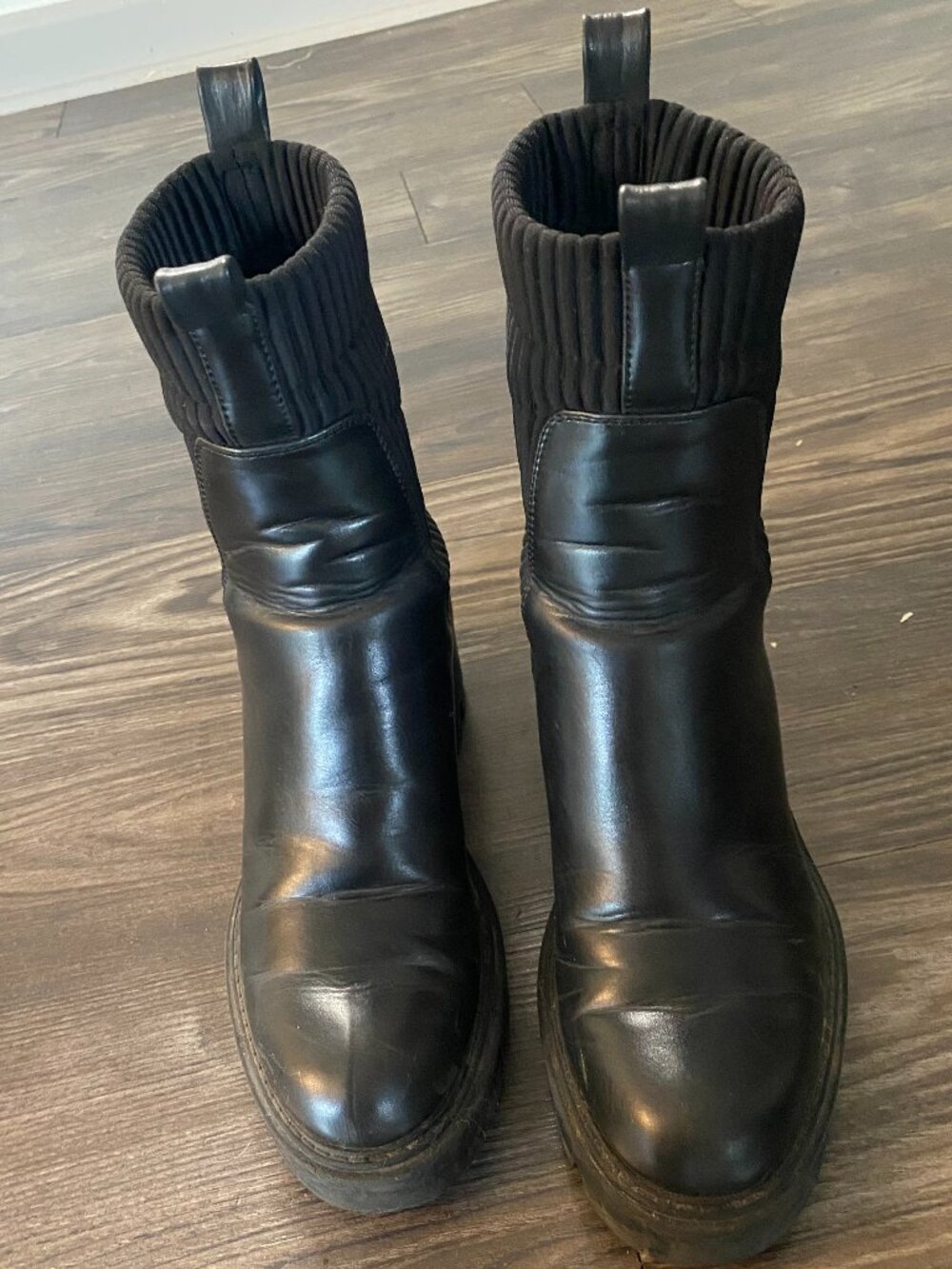 Zara Black Lug Sole Knit Sock Ankle Boots Womens 39 Chunky Platform Combat Boot